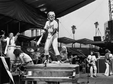 Elton John rehearsing at Dodger Stadium
